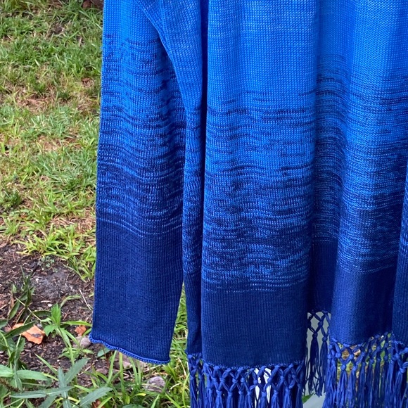Lilly Pulitzer Blue thistle Tatum Ombré fringe Cardigan Sweater size Large - Picture 8 of 11